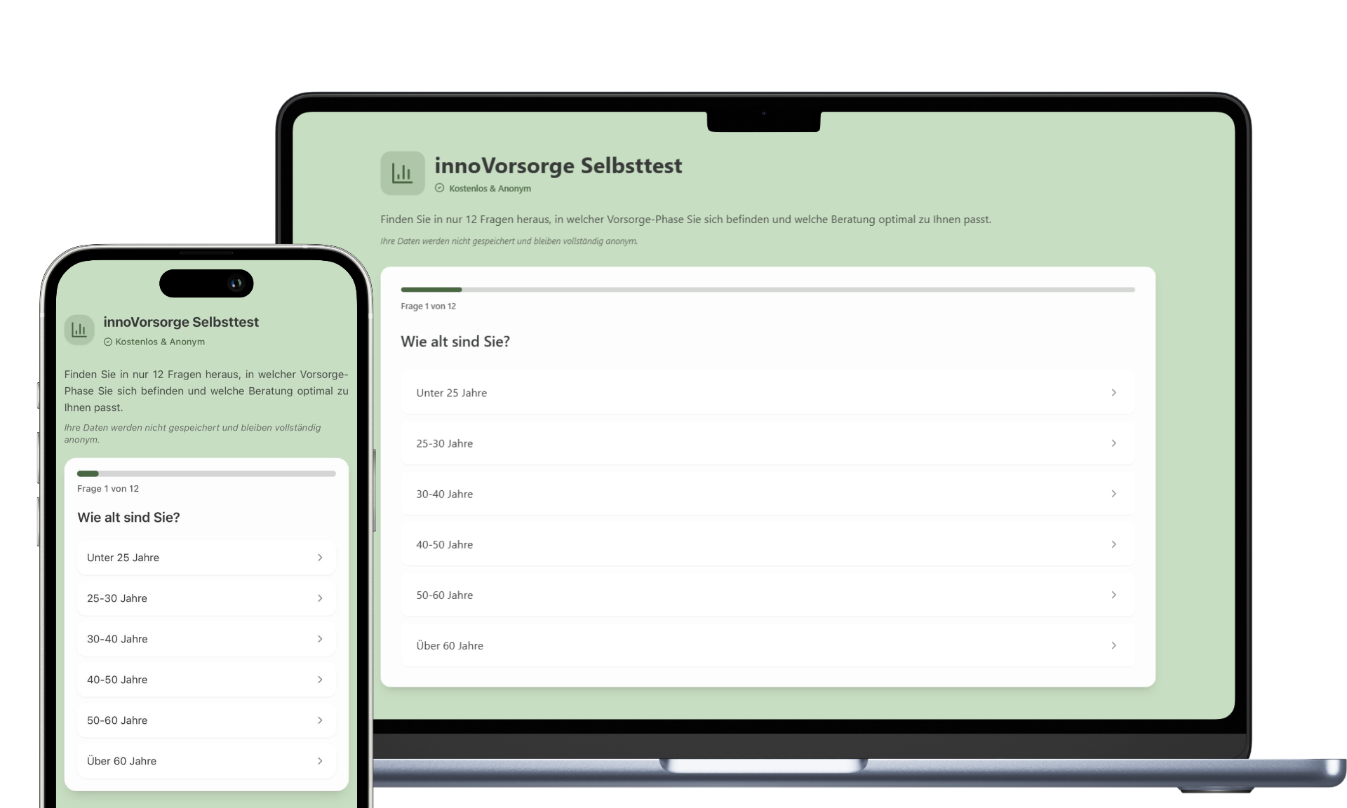 Der Vorsorge Selbsttest auf Bildschirm und Mobilgerät